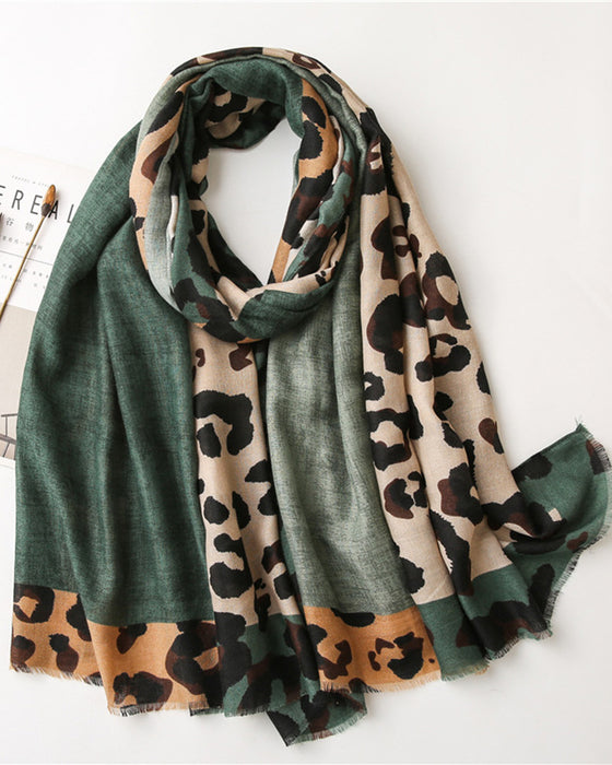 Dames Sjaal Luipaard Patchwork Print Franje Omslagdoek