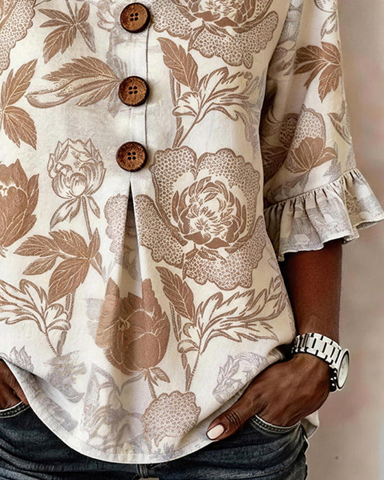 Blouse Bedrukt Ruches Manchet