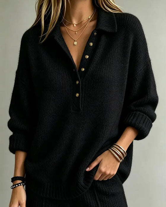 Pullover Revers Geknoopt Effen