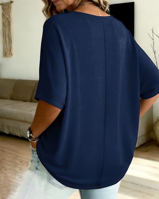T-Shirt V-Hals Luipaard Kleurblok Ellebooglange Mouw