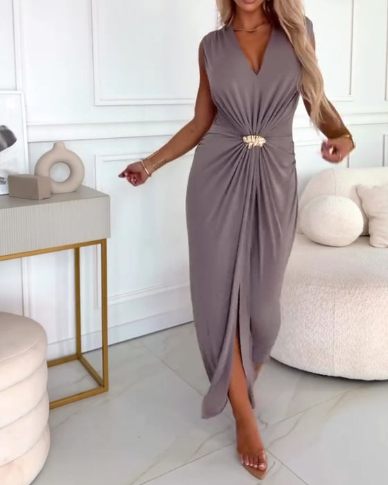 Jurk Mouwloos Geplooid Taille-Cinching Maxi