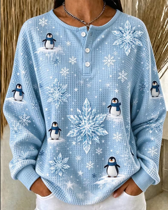 Top Pinguïn Sneeuwvlok Wafelbreisel Henley