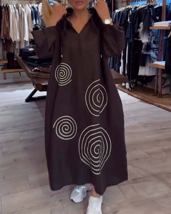 Jurk Met Capuchon Lange Mouw Wijd