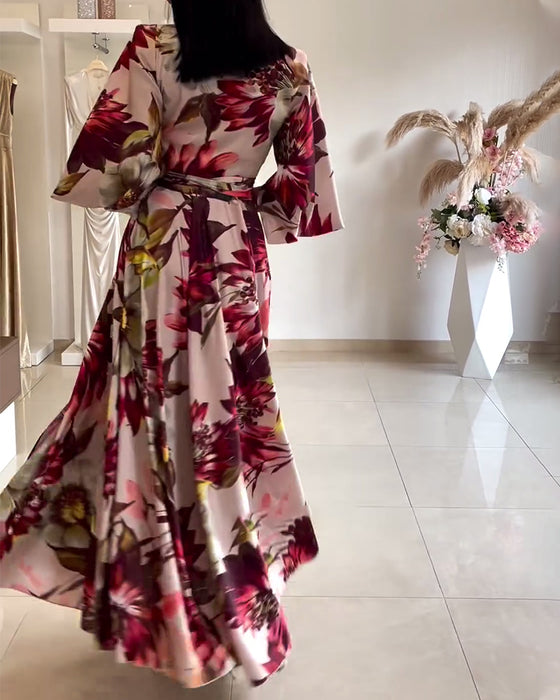 Jurk met revers, driekwartmouwen en bloemenprint