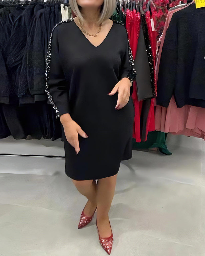 Jurk V-hals Met Pailletten Sweatshirt