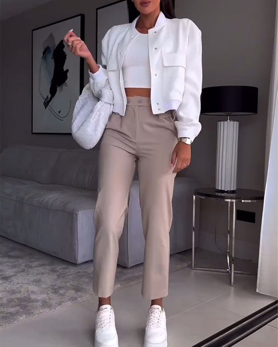 Casual pantalon met effen kleur en zak