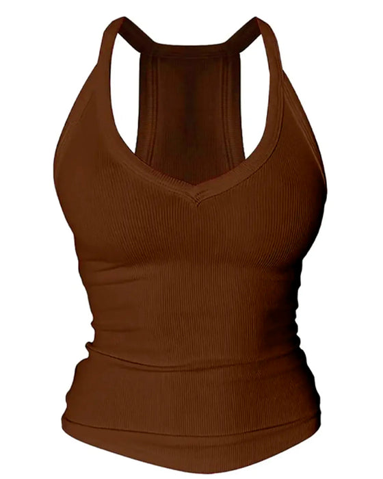 Cami Top Ingebouwde Bh V-Hals Geribbeld Spaghettibandjes