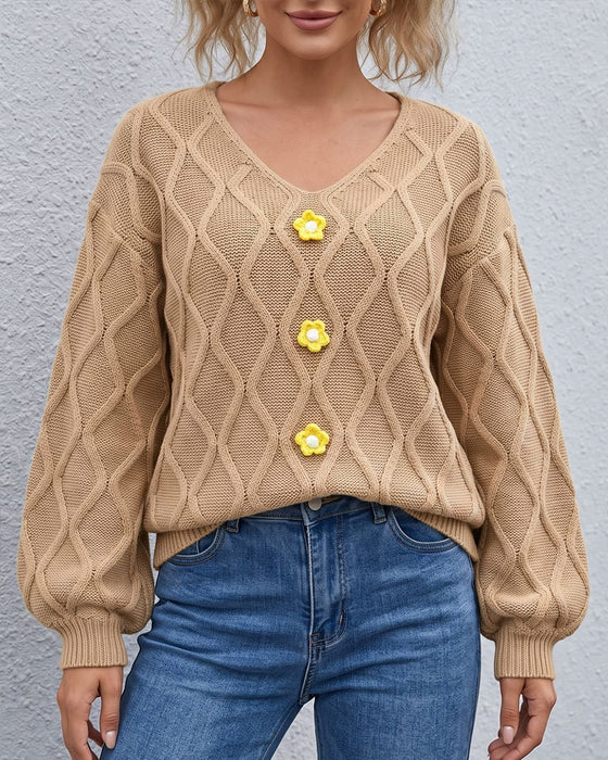 Pullover Lantaarn Mouw Argyle Mode Gebreid