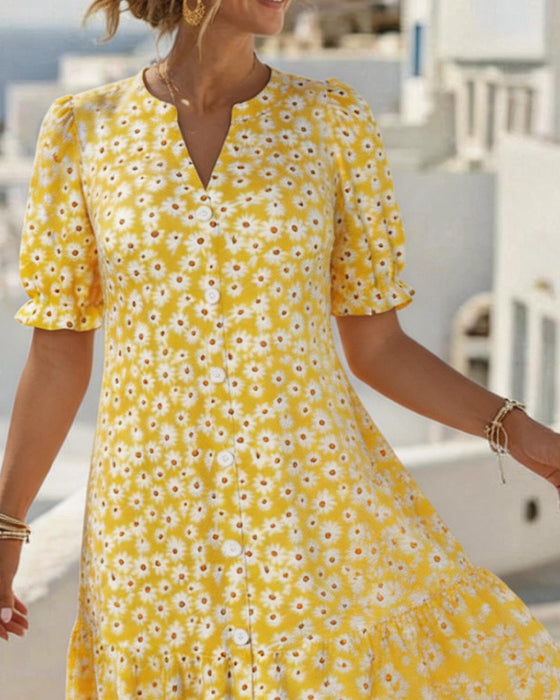 Jurken Daisy Print V-Hals