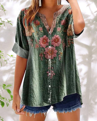 Blouse mode bedrukte v-hals