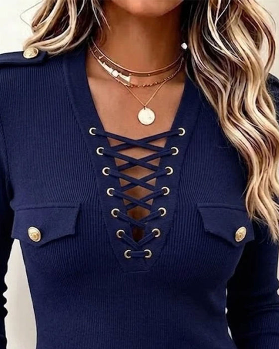 Top V-Hals Strik Casual