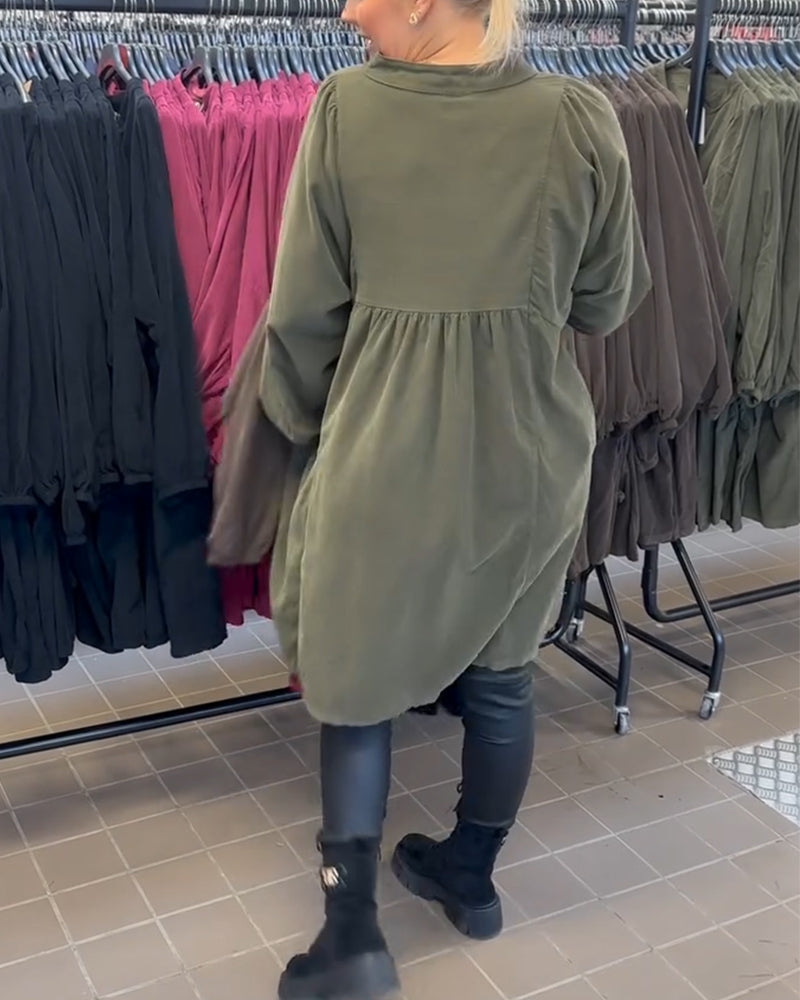 Geknoopte Jurk Met V-Hals En Lange Mouwen