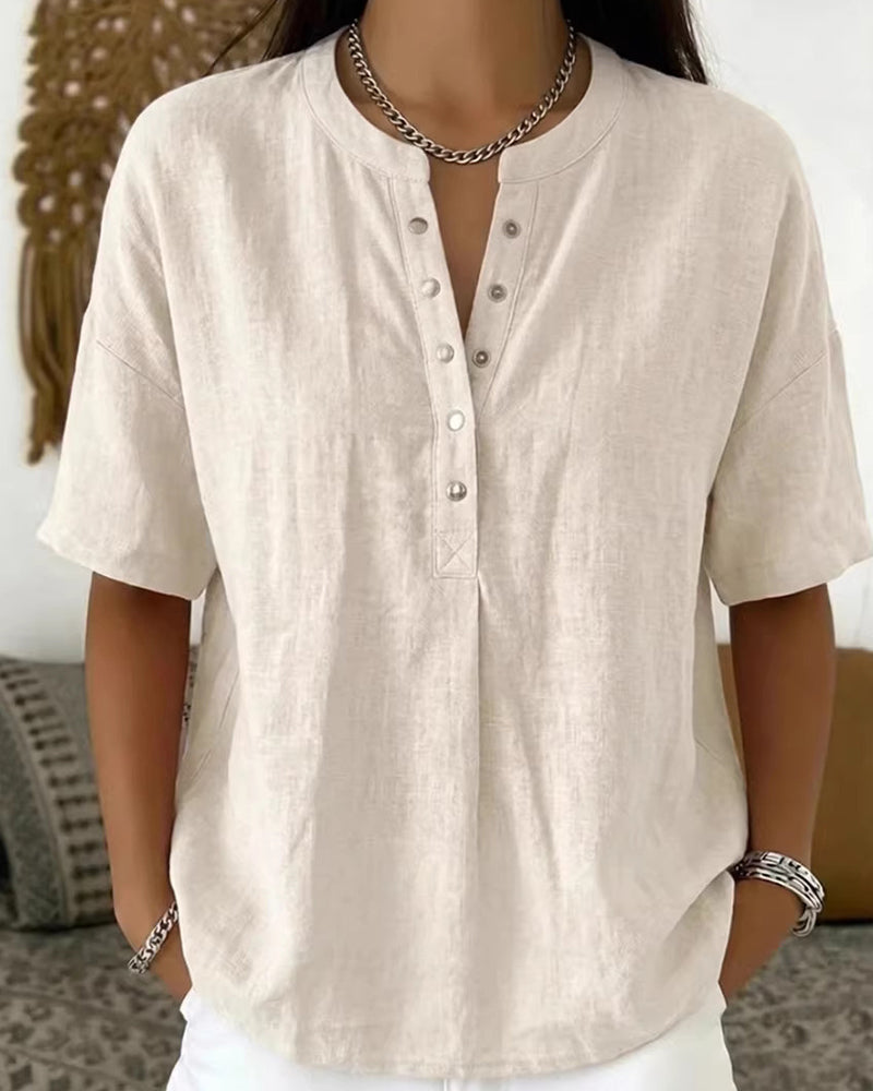 Blouse Effen Kleur Casual Kort Mouw