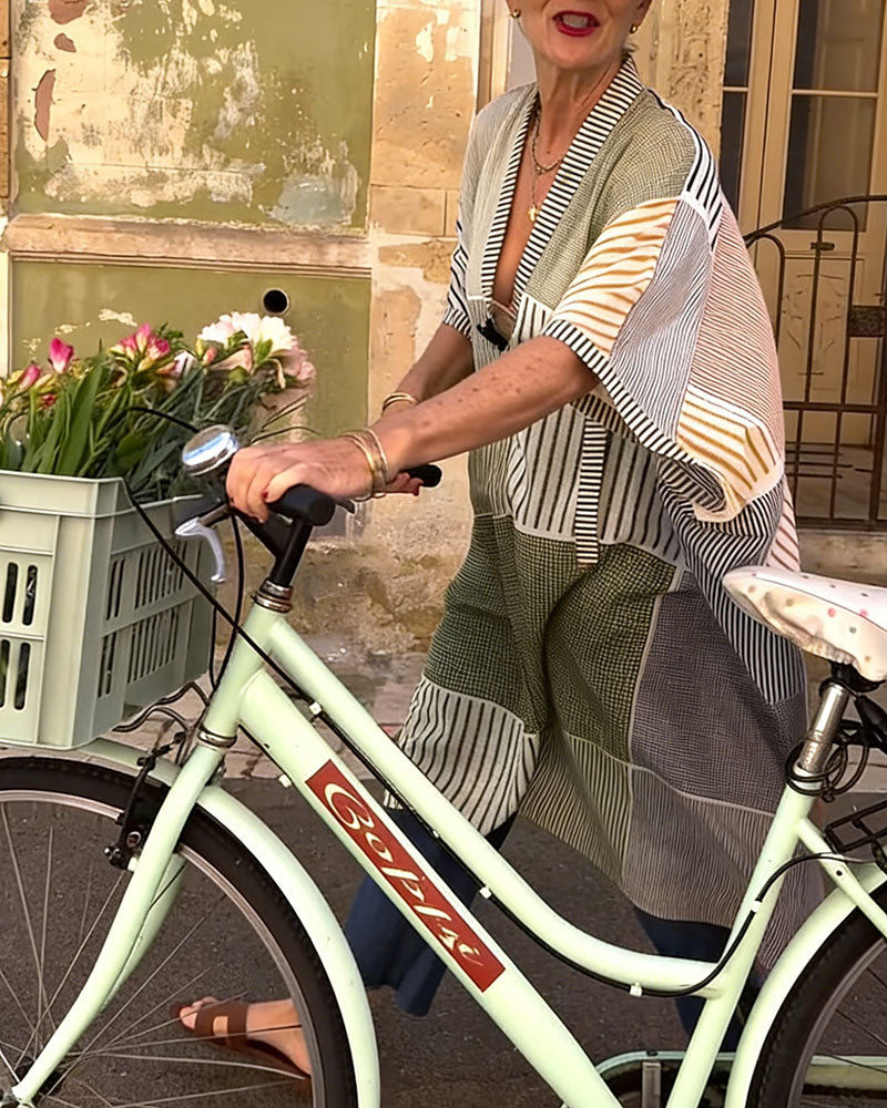 Jurk Geruit Gestreept Patchwork Los