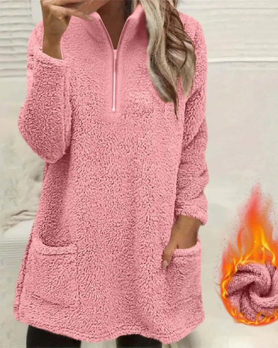 Sweatshirt Effen Kleur Opstaande Kraag