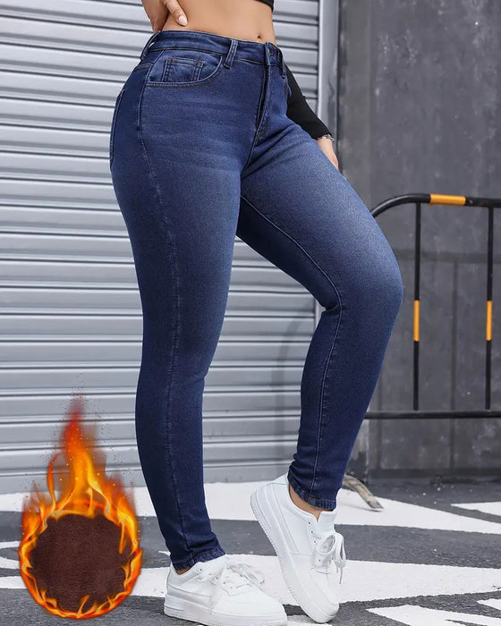 Jeans Dames Fleecegevoerd Effen Zak