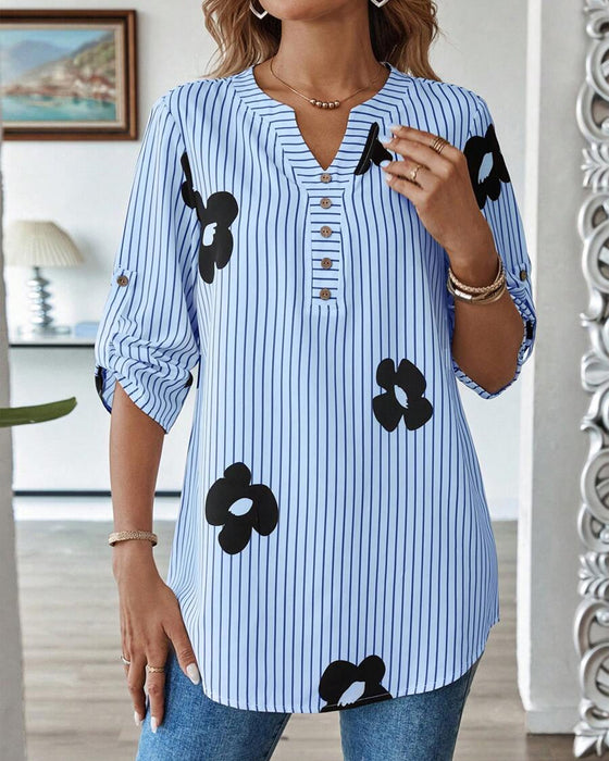 Shirt Gestreept Print V-Hals Mode