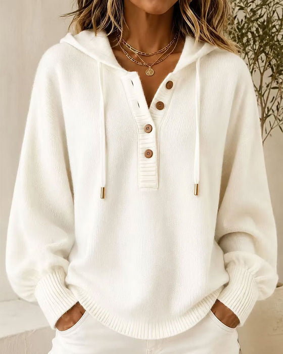 Pullover Capuchon Knoop Lantaarnmouw Koord Trui