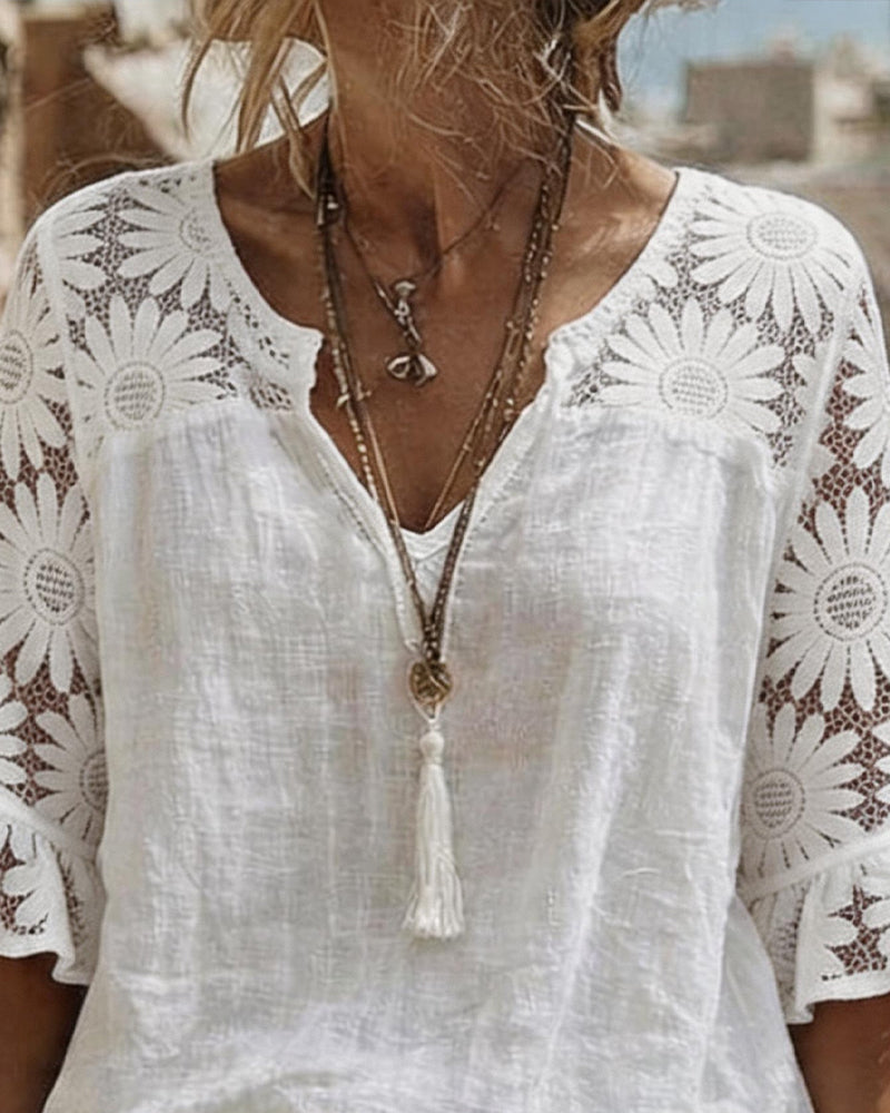 Blouse V-Hals Madeliefje Patchwork