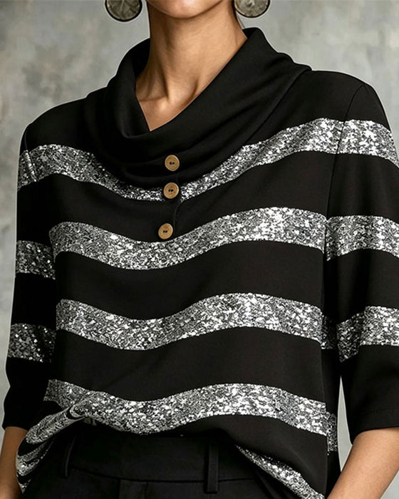 Blouse Geometrische Streep Getailleerde Taille Trekkoord