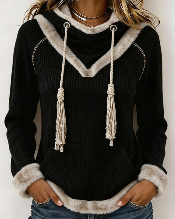 Hoodie Pluizig Patchwork Casual