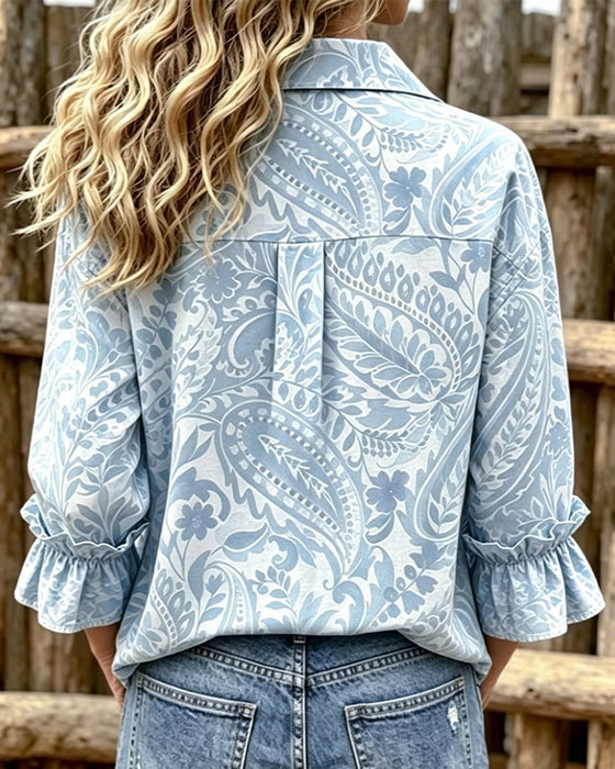 Blouse Lantaarnmouw Bedrukt
