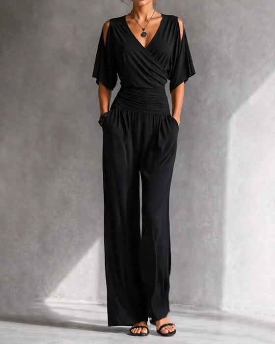 Jumpsuit V-Hals Crossover Koude Schouder Taille Zak