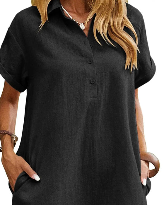 Jurk Knoopsgat Knoop Split Korte Mouw Casual