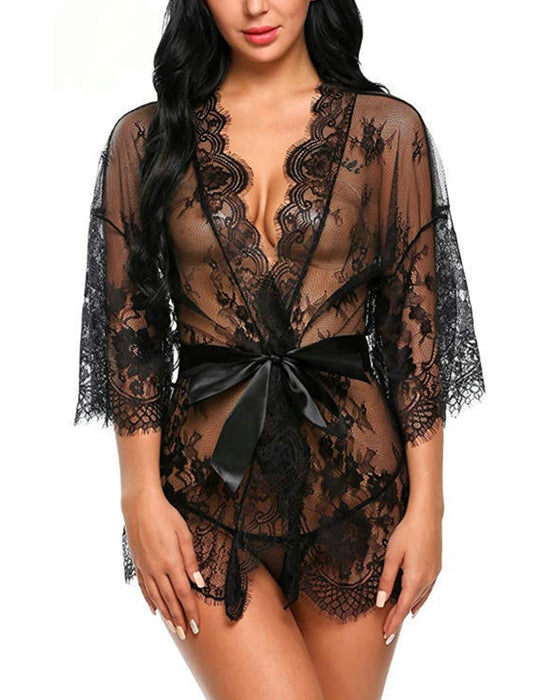 Elegante kanten pyjama in effen kleur