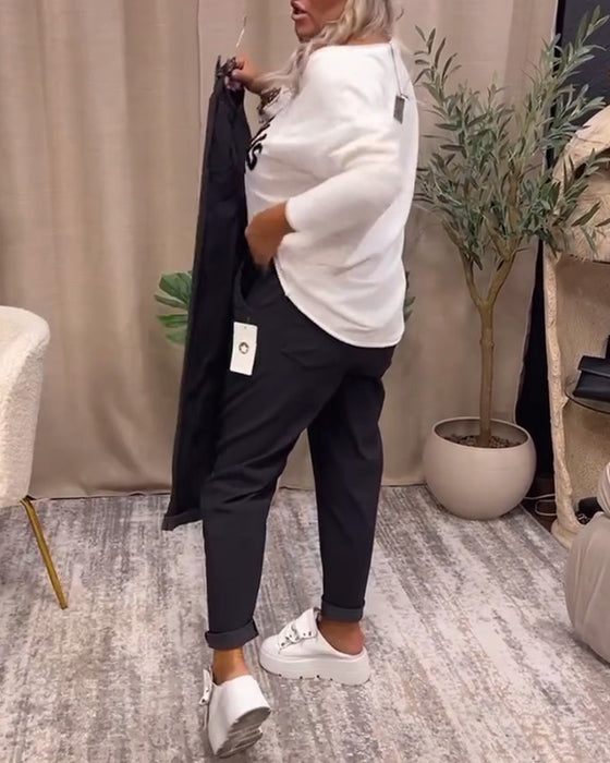 Casual effen broek met zakken