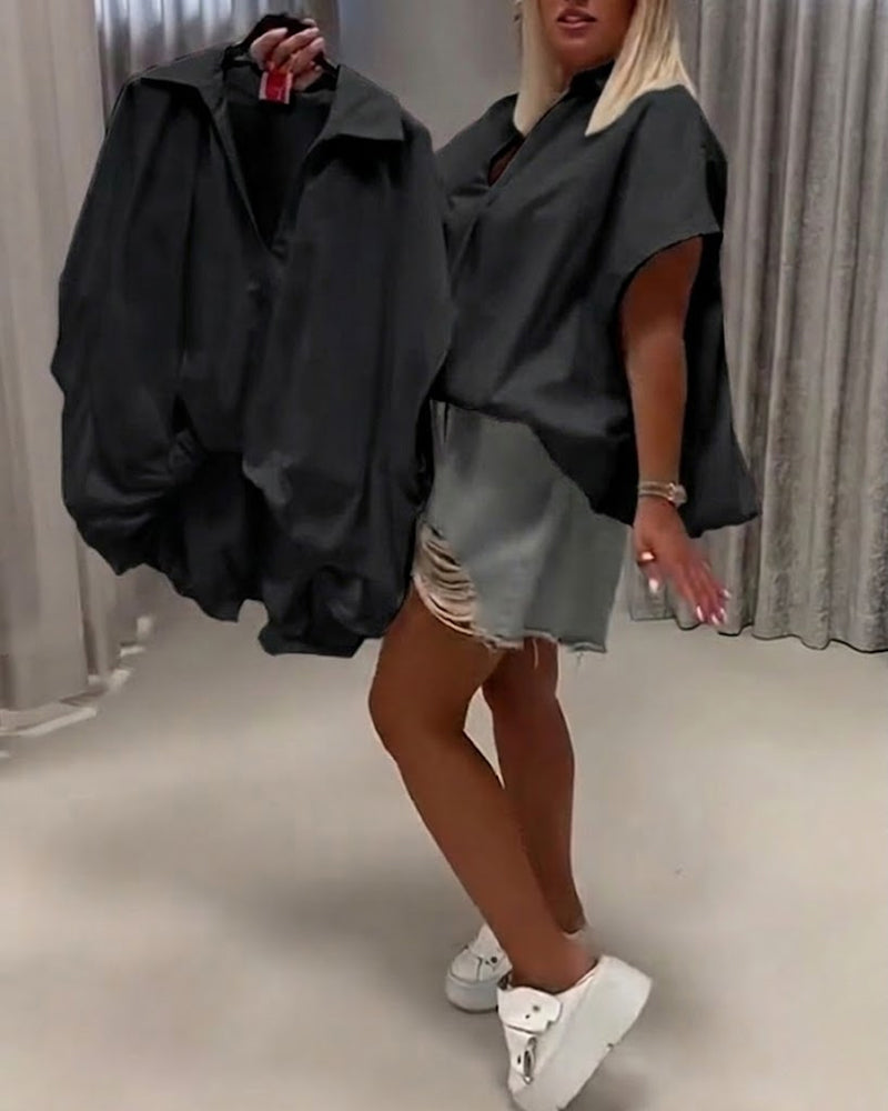 Blouse Knoopsgat Loose Fit Vleermuismouw