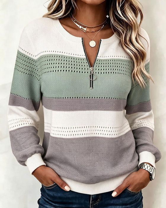 Sweatshirt Kleurblok Gestreept Rits