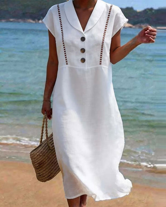 Jurk Peter Pan Kraag Knoop Hol