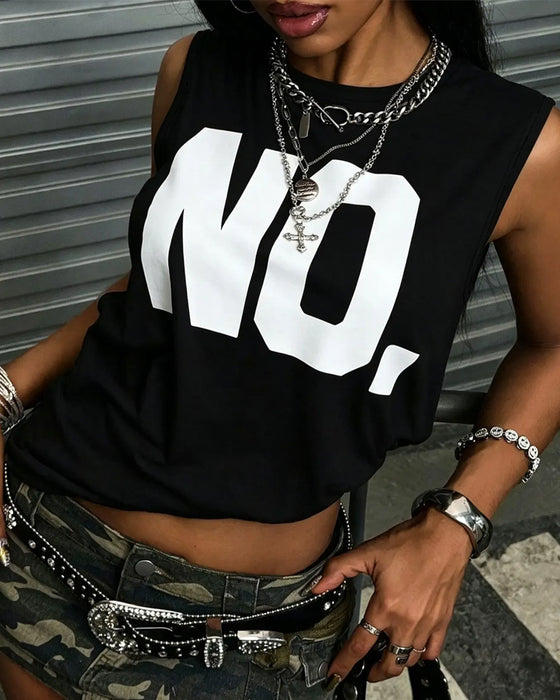 T-Shirt Ronde Hals Mouwloos Letter Effen