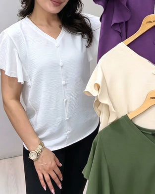 Blouse V-Hals Knoop Flutter Mouw