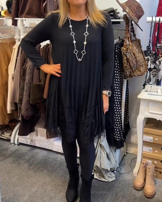 Wijde Jurk Met Ronde Hals En Plooien