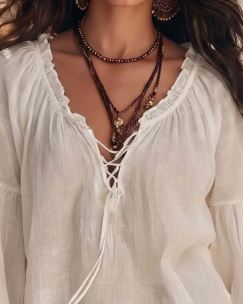 Blouse Pof Lantaarn Mouw Ruffle Strik