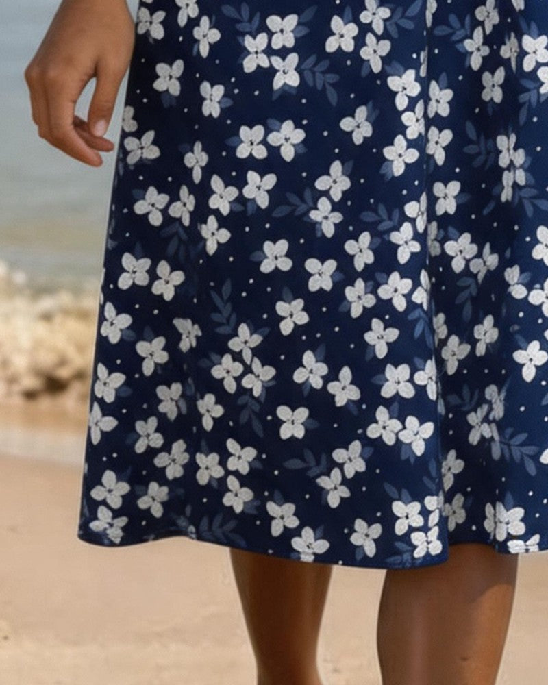 Jurk Kleine Bloemen Getailleerd A-Lijn Midi