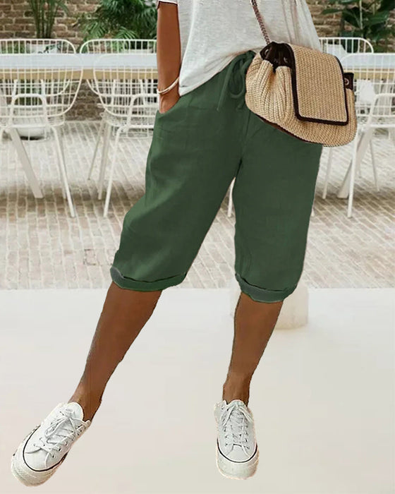Comfortabele broek in effen kleur met trekkoord