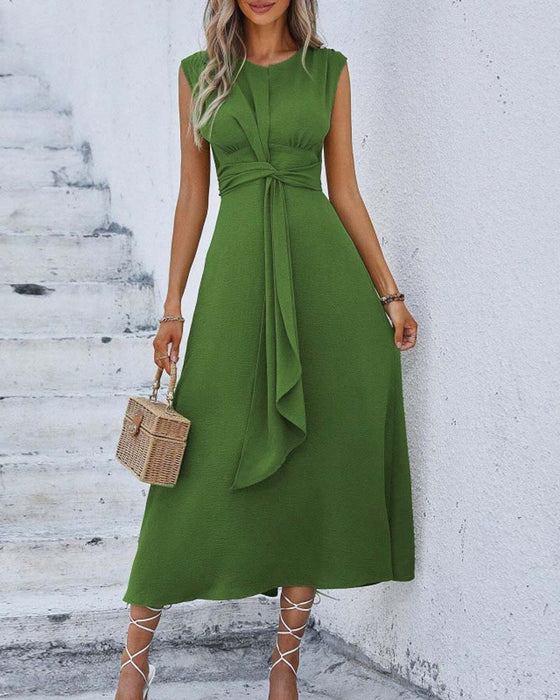 Jurk Effen Ingesnoerde Taille Strik