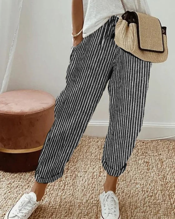 Broek Casual Gestreept Cropped