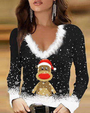 Slim-Fit Top Met Bontkraag En Print