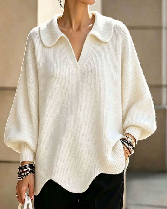 Pullover Effen Kleur Reverskraag