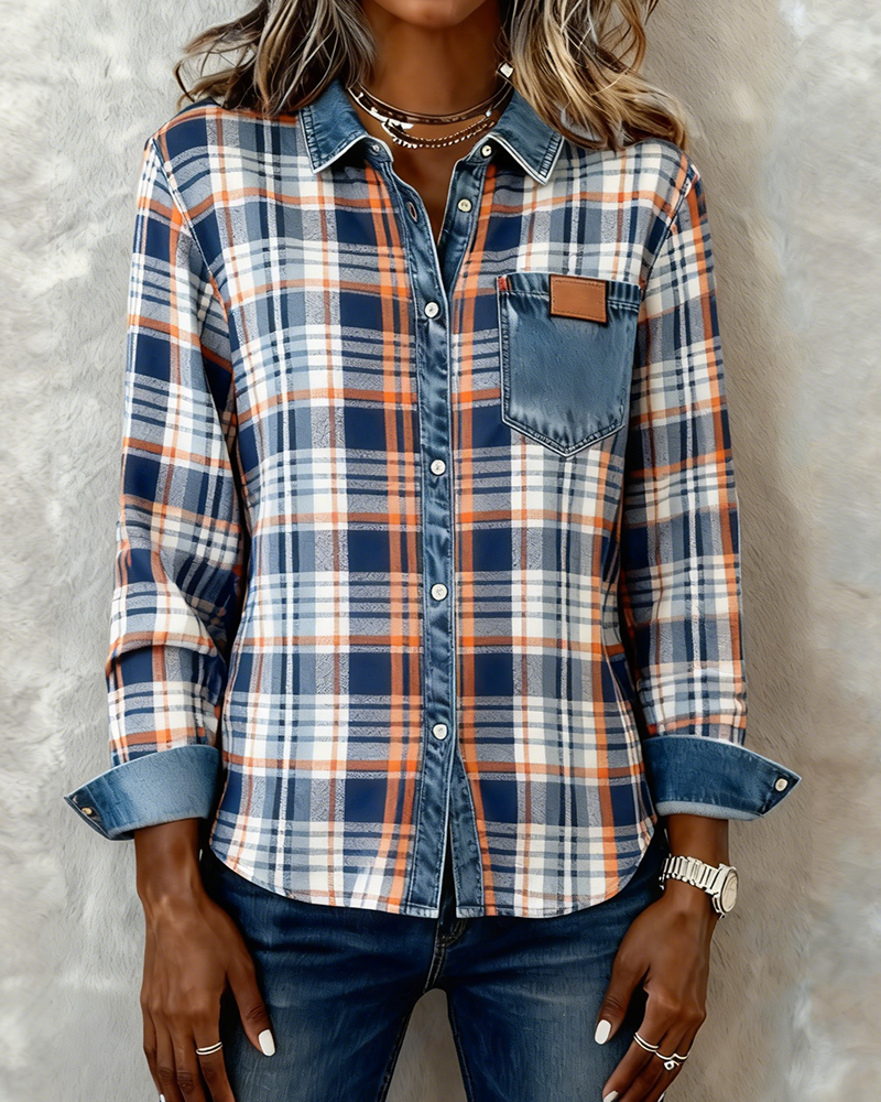 Shirt Langmouwen Met Kraag Ruitpatroon Fashion