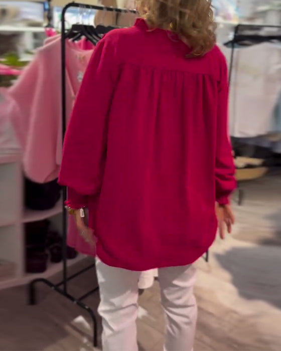 Blouse V-hals Pullover Los Casual