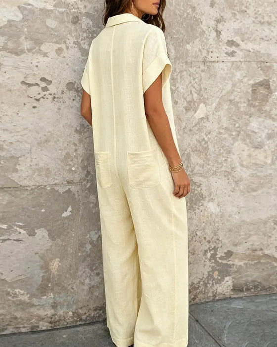 Casual Effen Kleur Jumpsuit Met Kraag