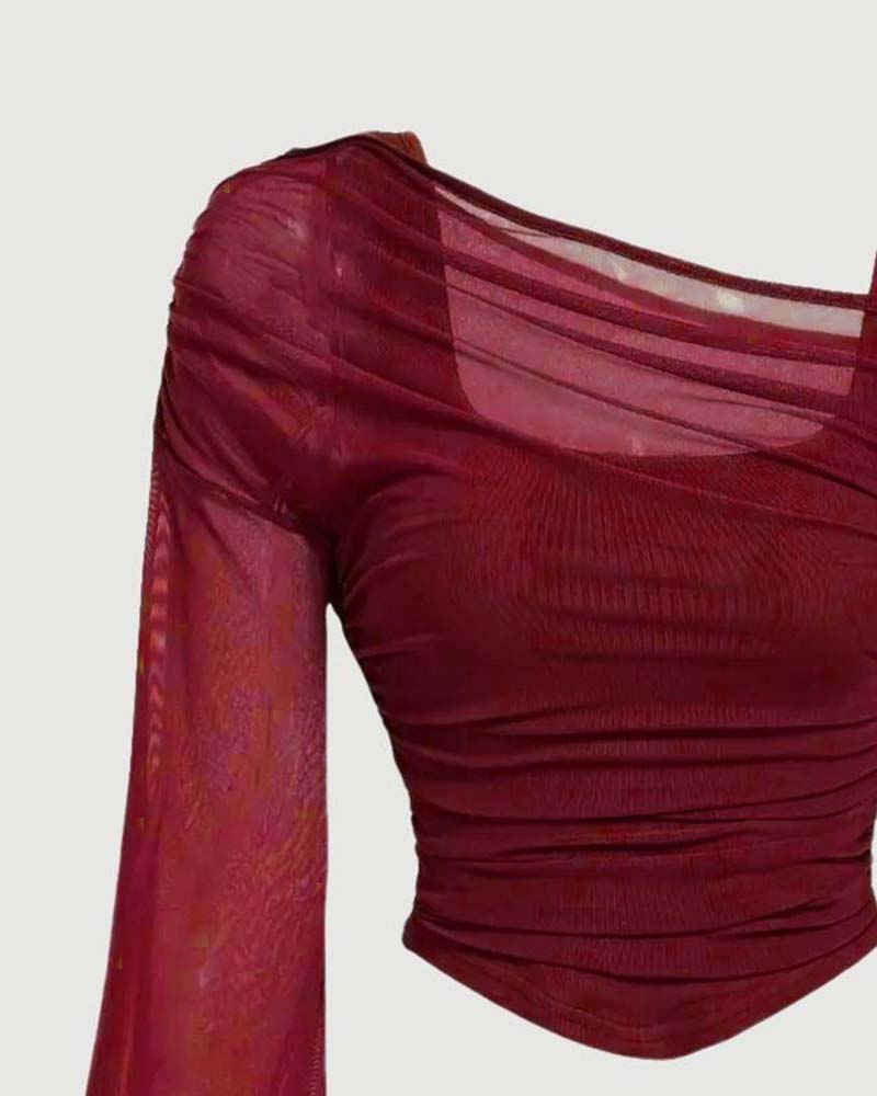 Blouse Gaas Geruwd Lange Mouw Cami