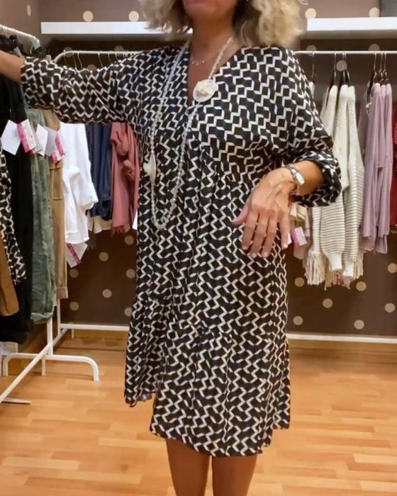 Casual jurk met V-hals en geometrische print