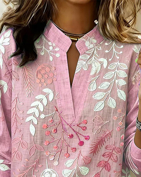 Blouse Met Bloemenprint En Opstaande Kraag