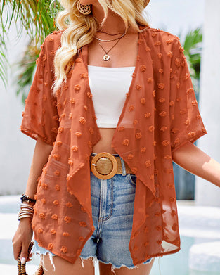 Dunne overjas van effen jacquard met halve mouwen